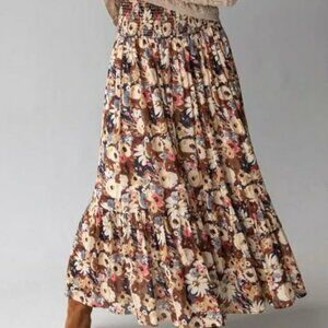 NATURAL LIFE FLORA BROWN NAVYFLORAL CONVERTIBLE MAXI SKIRT SMALL